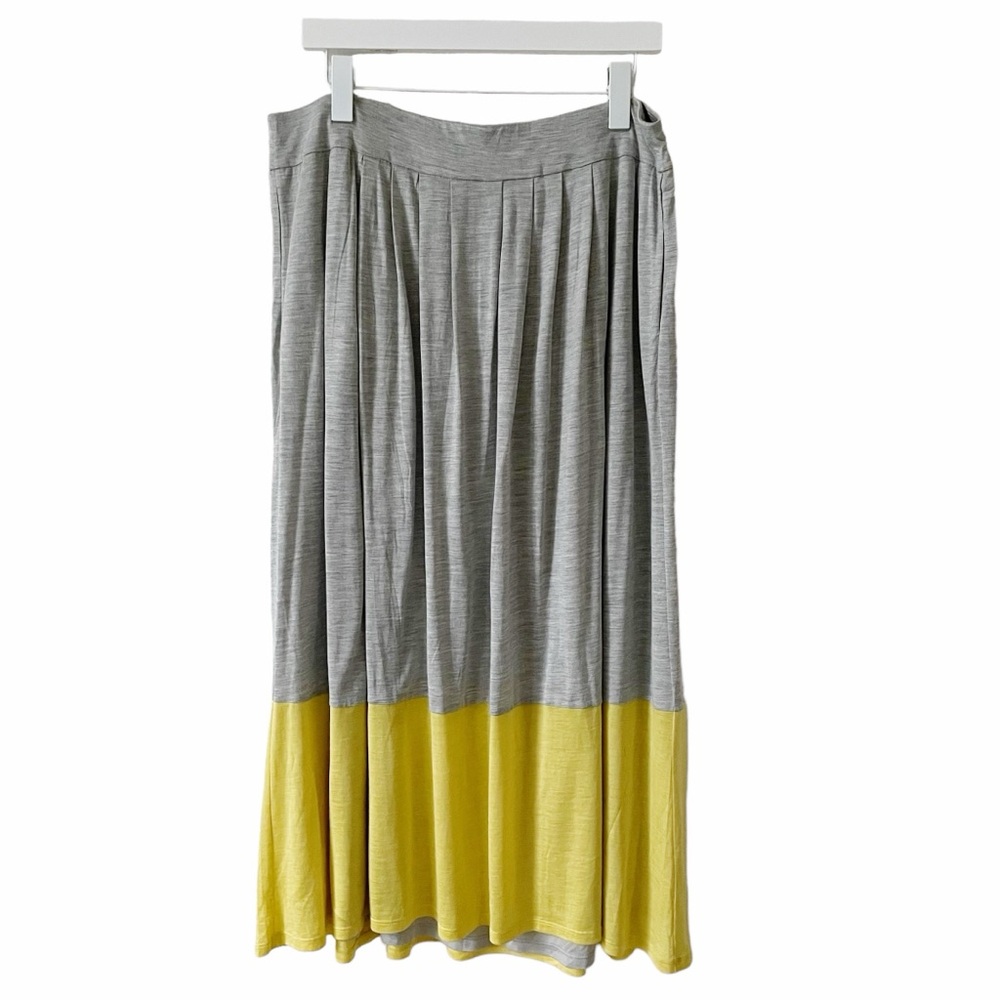 Eileen Fisher Silk Cotton Jersey Maxi Skirt Size Large Gray Colorblock Luxury